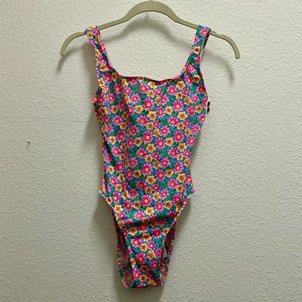 Neon Floral One Piece w/ Built-in Bra Top